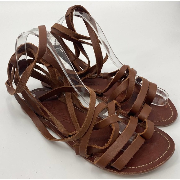 Free People Womens SZ 37 7 Leather Wrap Gladiator Sandals Brown Lace Thong - Picture 3 of 7